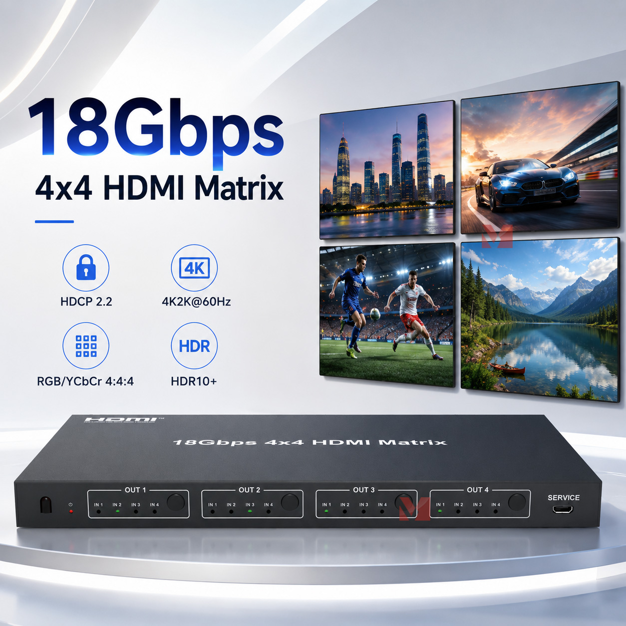 Hdmi Matrix Switch 4X4 4K 60Hz - 4K60Hz HDMI Matrix Switch 4x4 HDMI