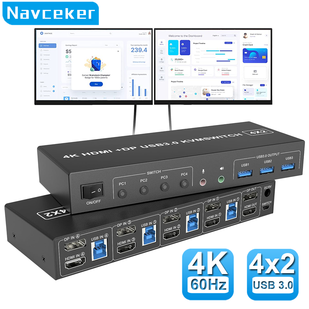 Hdmi Kvm Switch 4 Port Dual Monitor - 4 Port HDMI KVM USB 3.0
