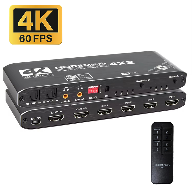 Hdmi Splitter 1 In 4 Out 4K 60Hz - 4K HDMI Matrix Switch 4x2 4K@60Hz