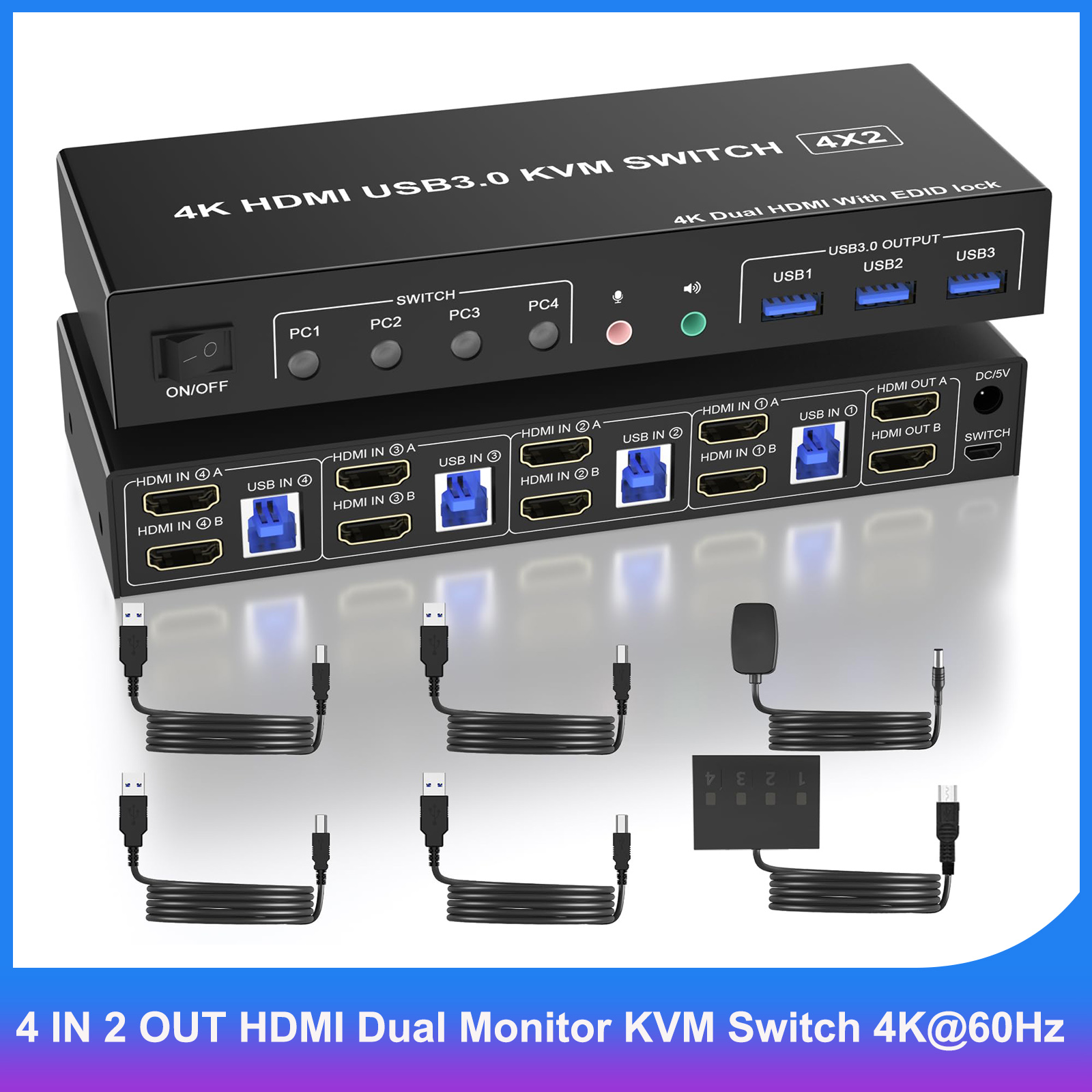 Hdmi Kvm Switch 4 Port Dual Monitor - 4 IN 2 OUT HDMI Dual