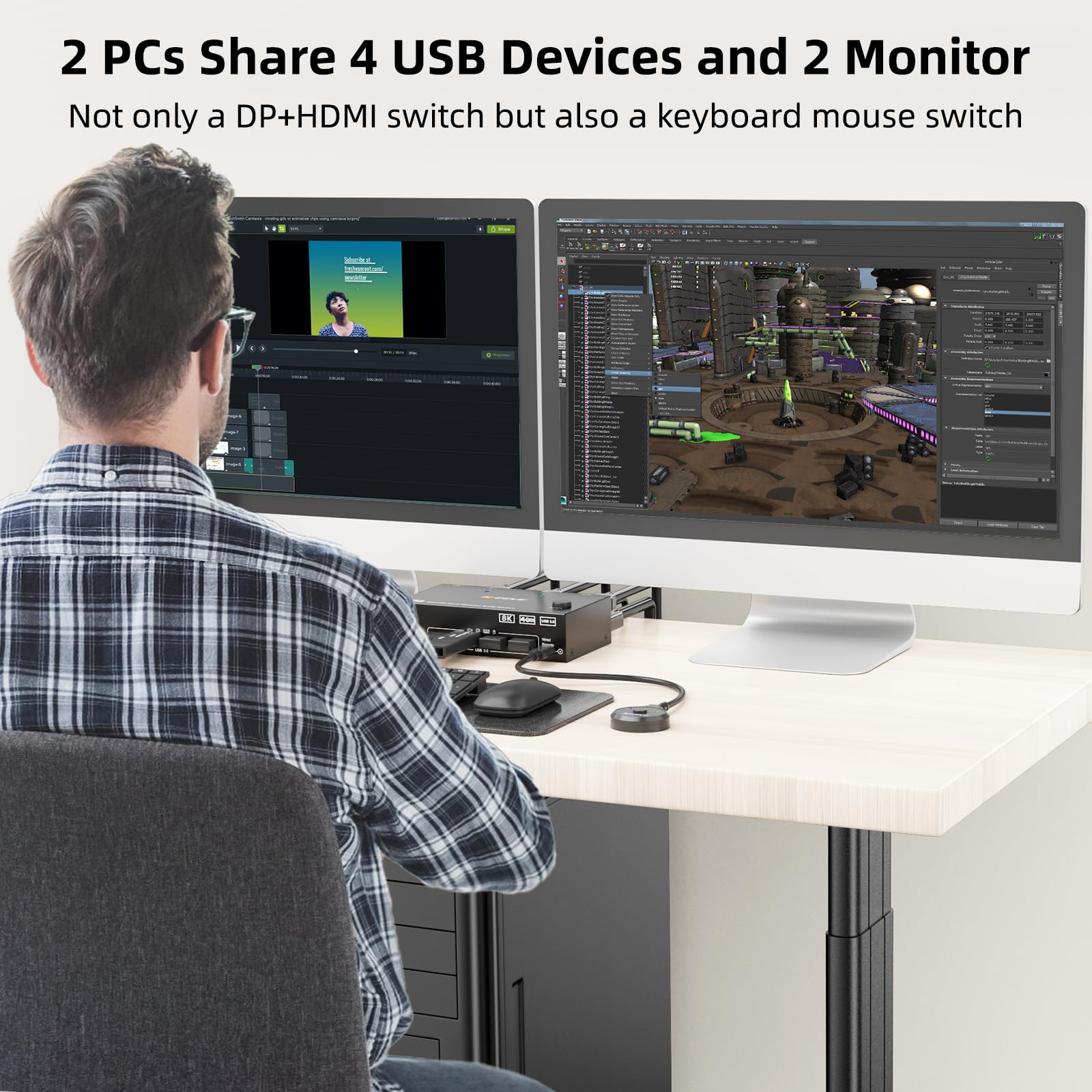 8K KVM Switch 2 PC 2 Monitors, - Hdmi Kvm Switch 4 Port Dual Monitor review and price