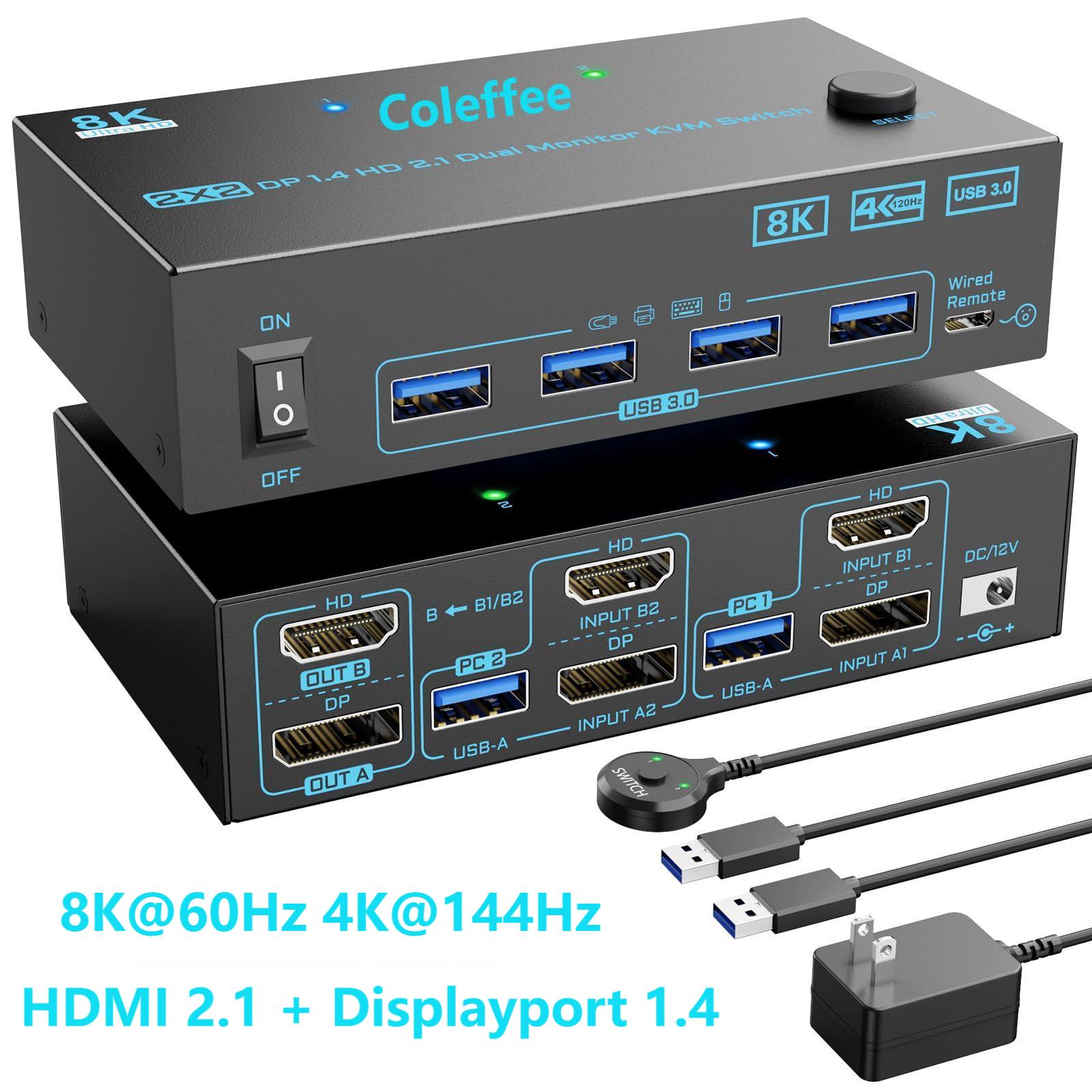 4K@144Hz KVM Switch 2 Monitors - Hdmi Kvm Switch 4 Port Dual Monitor review and price