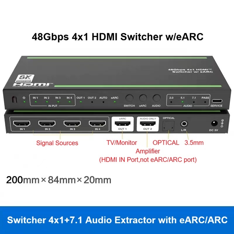 4K120Hz HDMI2.1 Switcher 4x1 A - Hdmi Audio Extractor Earc 7.1 review and price