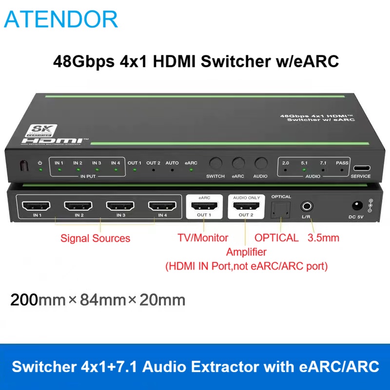 HDMI2.1 Switcher 4x1 7.1 Audio - Hdmi Audio Extractor Earc 7.1 review and price