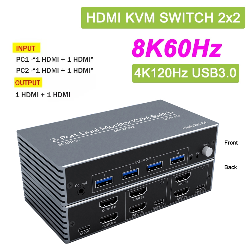 8K 60Hz 2X2 KVM Switch HDMI2.1 - Hdmi Kvm Switch 4 Port Dual Monitor review and price