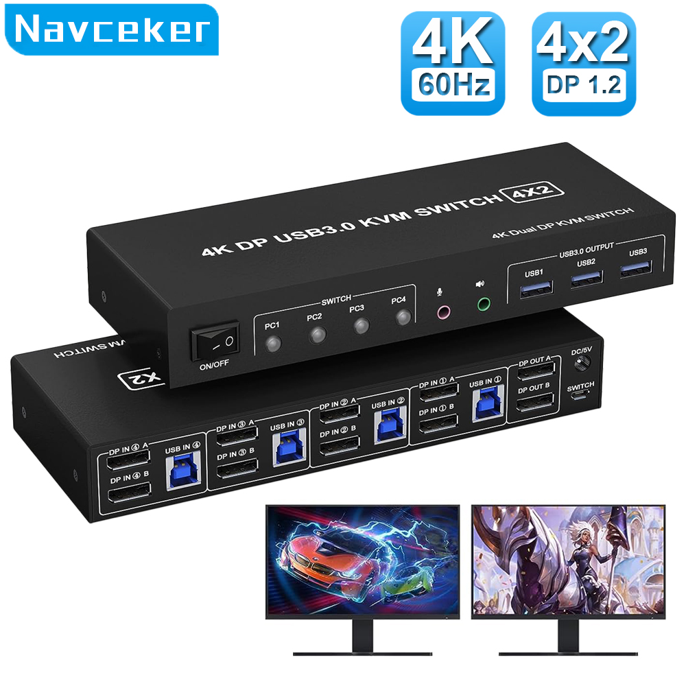 Navceker KVM Switch 4 PC 2 Mon - Hdmi Kvm Switch 4 Port Dual Monitor review and price