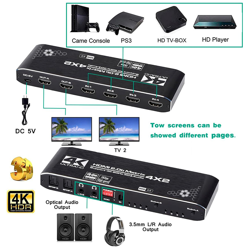 4K HDMI Matrix Switch 4x2 4K@6 - Hdmi Splitter 1 In 4 Out 4K 60Hz review and price