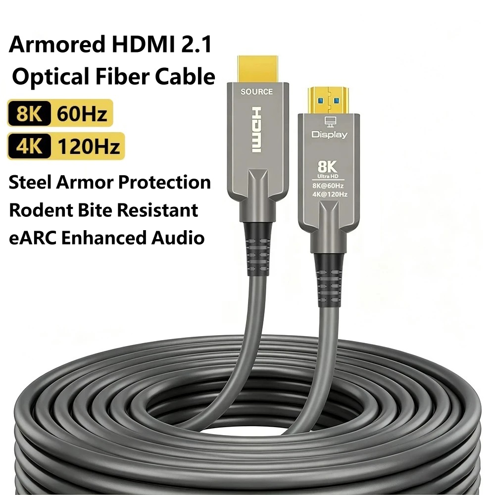 Long Armored HDMI 2.1 Fiber Op - Hdmi Fiber Optic Cable 50M 100M review and price