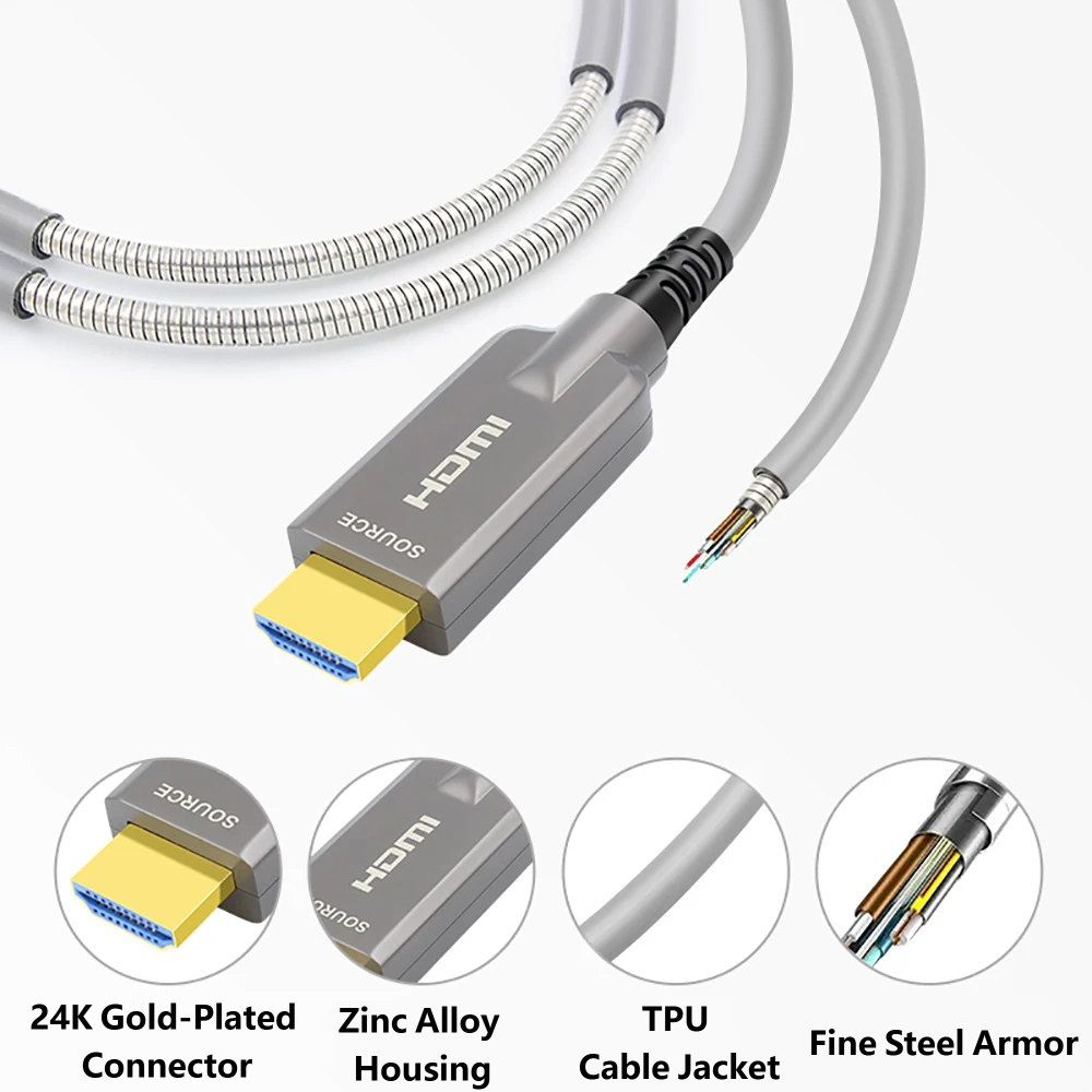 Long Armored HDMI 2.1 Fiber Op - Hdmi Fiber Optic Cable 50M 100M review and price